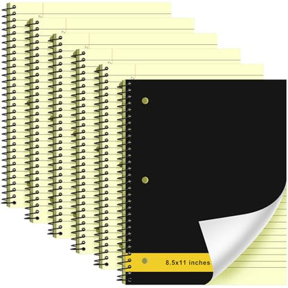 Resurhang 6 Pcs Legal Pad Top Spiral Bound Notebook 70 Sheets Double Sided College Ruled Paper Notepad Memo Steno Pad with Stiff Cover for Business College (8.5 x 11 Inches,3 Hole Punch,Yellow) - color: Yellow, size: 8.5 x 11 Inches, style: 3 Hole Punch