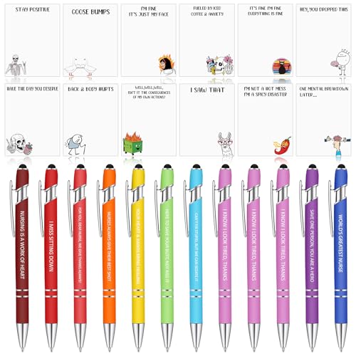 Geyee 24 Pcs Amusing Nurse Sticky Notes with Funny Pens 3 x 4 Inch to Do List Notepads with Sayings Pen for Coworkers Nurse Teacher Employee Office Staff Work Team Appreciation Gifts - style: Amusing Nurse