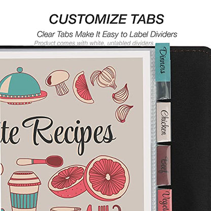 Samsill 8 Tab Recipe Dividers, Recipe Sleeves, Sheet Protector Dividers, with Tab Inserts, Clear, Super Heavyweight, Top Loading, 3 Hole Punched for Standard Letter Size Binders, Archival Safe - size: 1 Pack, style: Tabbed (Letter Size)