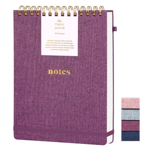 B5 Top Spiral Notebook, College Ruled Journal 7.36" x 9.84" | Fabric Hardcover Steno Pads, Elastic Band & Pen Loop, 100GSM Paper, 192 Lined Pages for Work, School, Travel (Purplish-red) - color: Purplish-red, size: B5-Steno Pads-192pages