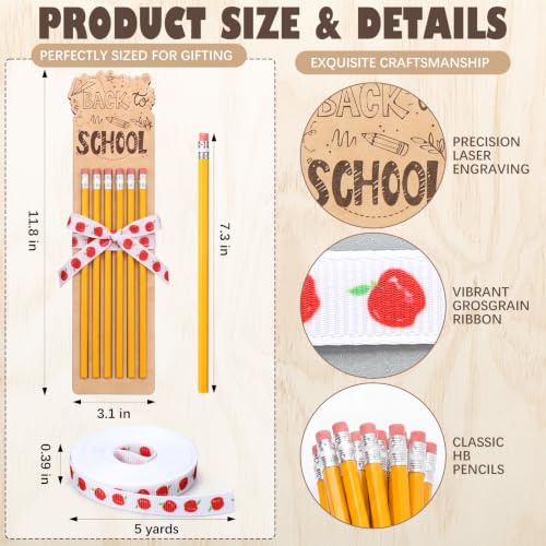 Marspark 71 Pcs/10 Sets Back to School Teacher Appreciation Gifts Bulk 10 Wooden Pencil Gift Boxes with 60 Pencils and Apple Ribbon First Day of School Teachers Thank You Gifts for Party Supplies