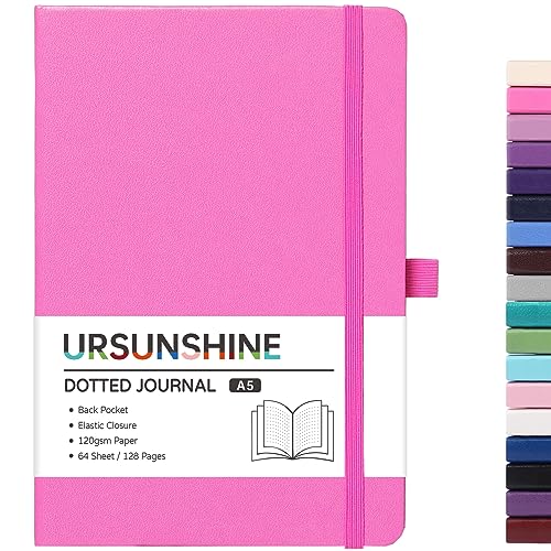 Dotted Journal/Notebook - Dot Grid Hard Cover Notebook, Premium Thick Paper with Fine Inner Pocket, Black Smooth Faux Leather, Pen Loop, 5.3'' x 8.26'' - Raspberry - color: Raspberry, size: Dotted