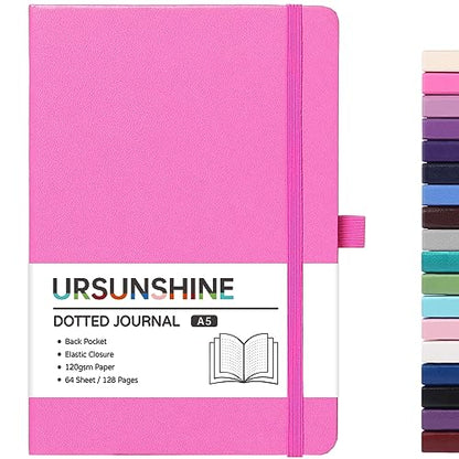 Dotted Journal/Notebook - Dot Grid Hard Cover Notebook, Premium Thick Paper with Fine Inner Pocket, Black Smooth Faux Leather, Pen Loop, 5.3'' x 8.26'' - Raspberry - color: Raspberry, size: Dotted
