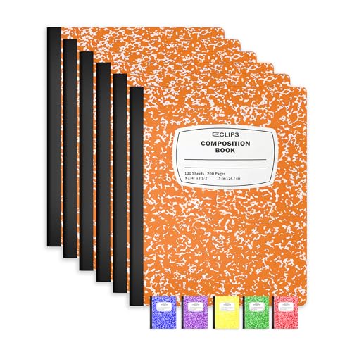 Composition Notebook Wide Ruled Composition Notebooks Bulk Orange Marble Hard Cover Wide Ruled Notebook Paper Note Books For Schools Marble Composition Books 100 Sheets 200 Pages 9.75” x 7.25” (6 Pack, Orange) - color: Orange, size: 6 Pack