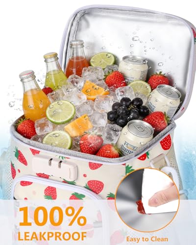 Lunch Bag with Combination Lock, Lunch Box for Men Women, Adjustable Shoulder Strap & Leakproof Soft Cooler for Commute, Travel & Gym - color: White