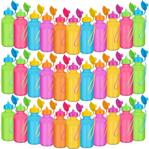 Ziliny 72 Pcs Resuable Water Bottles Bulk for Kids 20 oz Squeeze Sports Plastic Water Bottles with Lanyards Blank DIY Cups for VBS Back School Operation Christmas Summer Camp - color: Rainbow Color