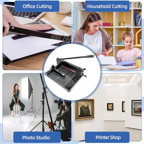 ISDIR Heavy Duty Guillotine Paper Cutter, 12” A4 Stack Paper Trimmer, Cuts Up to 400 Sheets, All-Steel Base with Safety Lock, Professional Paper Cutter for Office, School & Print Shop - color: 21"black