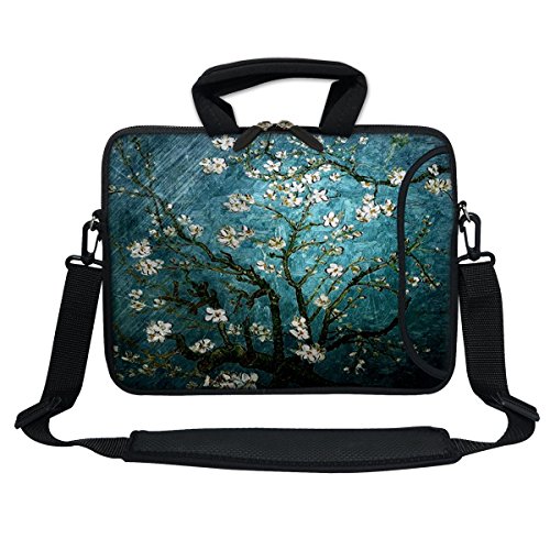 12 Inch Water Resistant Neoprene Laptop Bag with Reinforced Zipper, Strap, Pockets, Fits 11.6" to 12.3" Laptops - color: Vincent Van Gogh Almond Blossoming