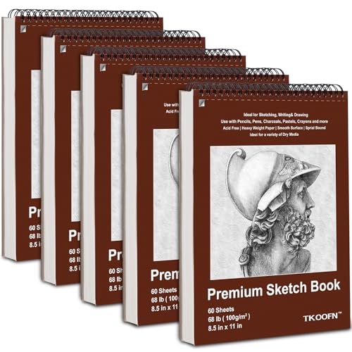 5 Pack Sketch Book, 8.5x11 Inch Top Spiral Sketchbook 60 Sheets Each(68lb/100gsm), Acid-Free Drawing Paper Pad Sketch Pads for Drawing for Adults Kids - color: 5 Pack, size: 8.5" x 11"