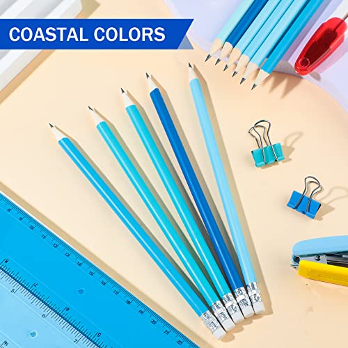 CHENGU 24 Pcs Blue Pencils for Kids Erasable Wood Pencils Pack Cute School Supply for Kid with Top Eraser Blue Wooden Back to School Kit Drawing Work Summer Office Gift
