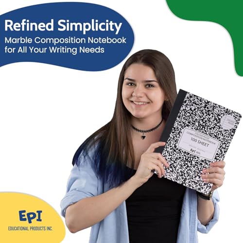 960 Pack (Pallet) EPI College Ruled Composition Notebook Bulk, 200 pages (100 Sheets), 9-3/4 x 7-1/2, Black Marble, Bulk School Supplies, Heavy Duty, Durable Office Notebooks, Sturdy Sewn Binding - size: Pack of 960, style: College Ruled