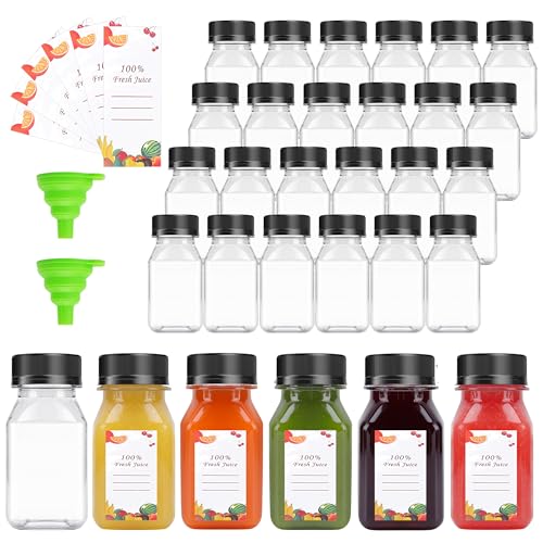 OBKJJ 80pcs 4oz Pcs Juice Bottles, Juice Bottle with Caps Reusable Empty Clear Bottles with Label, Funnel, Brush Bulk Beverage Containers for Juicing, Drinking, Smoothie and Other Beverages (4oz) - size: 4oz