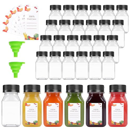 OBKJJ 80pcs 4oz Pcs Juice Bottles, Juice Bottle with Caps Reusable Empty Clear Bottles with Label, Funnel, Brush Bulk Beverage Containers for Juicing, Drinking, Smoothie and Other Beverages (4oz) - size: 4oz