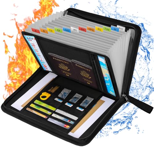 TOPCJ 5200℉ Fireproof Accordion File Organizer,Expanding File Folder with Multi Pockets,13 Pockets Portable Document Organizer,Waterproof File Box,Travel Safe Storage A4/Letter Size - style: Upgraded