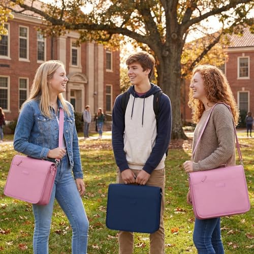 SUNEE Zipper Binder 3 Ring, 3 Inch O-Ring with Handle and Shoulder Strap, 600-Sheet Capacity, 5-Tab Expanding File Folder, Multi-Pockets for Middle School Organizer Binder with Zipper, Grape Purple - color: Grape Purple