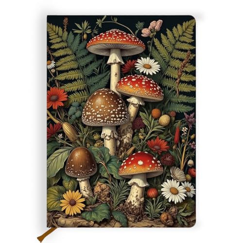 Lovdazzles Pretty Leather Lined Journal Retro Mushroom Notebook 200 Pages A5 Ruled Notebooks, Fantasy Retro Nature Mushroom Plant Journal, Gift for Nature Lovers, Artists, and Writers (5.8 x 8.3) - color: Multi 1723