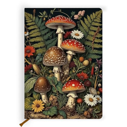 Lovdazzles Pretty Leather Lined Journal Retro Mushroom Notebook 200 Pages A5 Ruled Notebooks, Fantasy Retro Nature Mushroom Plant Journal, Gift for Nature Lovers, Artists, and Writers (5.8 x 8.3) - color: Multi 1723