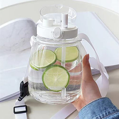 Clear Water Bottles with Straw 45oz Large Water Jug for Schools/Adults Aesthetic Girls Water Bottles for Gym/Sport/Motivational White Reusable Water Bottle - color: White