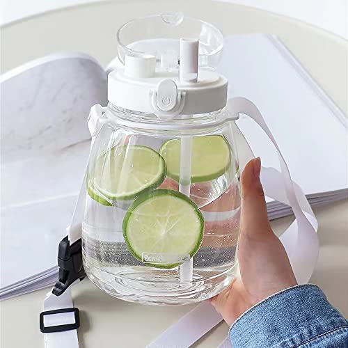 Clear Water Bottles with Straw 45oz Large Water Jug for Schools/Adults Aesthetic Girls Water Bottles for Gym/Sport/Motivational White Reusable Water Bottle - color: White