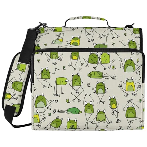 Zipper Binder Funny Green Frog Animal Bag with Shoulder Strap 3 Ring Binder Organizer Large Capacity Multiple Pockets for School Office - color: Green Frog