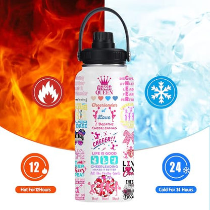 Cheer Water Bottle for Girls Women 32 oz,Cheerleader Stainless Steel Insulated Water Bottle Gifts,Cheerleading Gift for Teen Birthday for Cheer Coach Friend Besties - color: Cheerleader