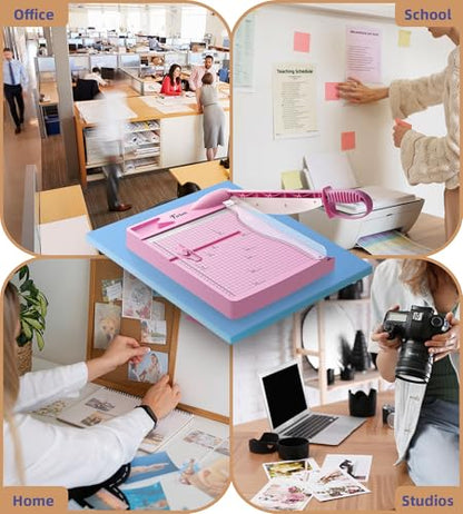 Firbon 12" Guillotine Paper Cutter, Heavy Duty 30-Sheet Capacity Trimmer for Cardstock, Photos, Scrapbooking, Office, Classroom, Studio (Pink) - color: Pink