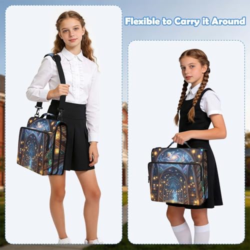 Fantasy Library 2inch 3 Ring Zipper Binder Multi-Pocket Storage Holds 14 Inch Laptop for Students and Office Use - color: Fantasy Library