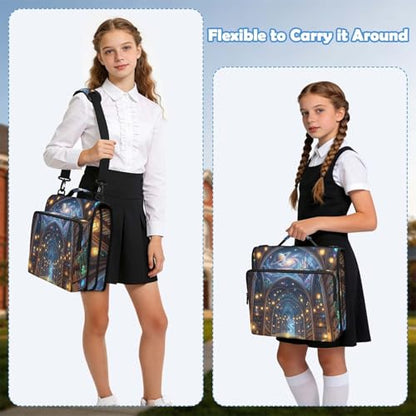 Fantasy Library 2inch 3 Ring Zipper Binder Multi-Pocket Storage Holds 14 Inch Laptop for Students and Office Use - color: Fantasy Library