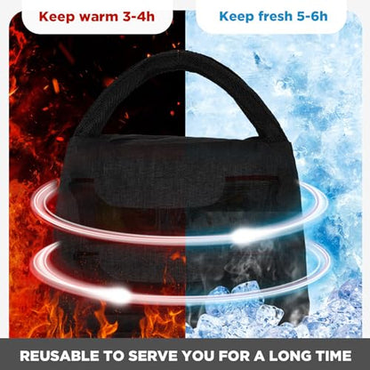 Chunful 12 Pcs Lunch Bags Bulk Reusable Insulated Lunch Box Bags with Aluminum Leakproof Tote for School Students Kids Women Men Children Adult Office Work Employees Travel - color: Black
