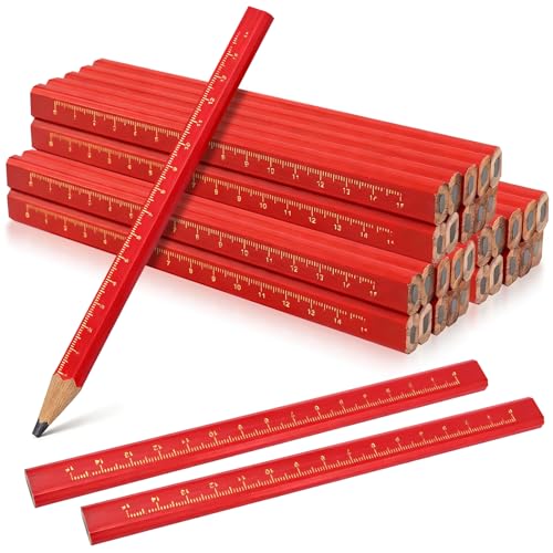 30 Pcs Carpenter Pencils - Octagonal Hard Black Woodworking Pencils, Heavy Duty Construction with 15cm Scale for Wood, Brick, Concrete Marking