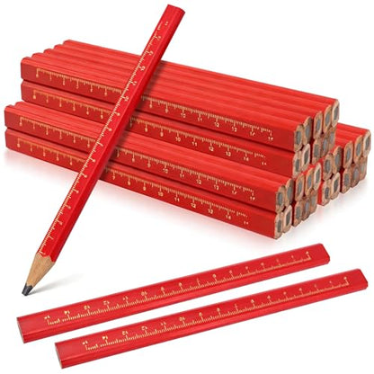 30 Pcs Carpenter Pencils - Octagonal Hard Black Woodworking Pencils, Heavy Duty Construction with 15cm Scale for Wood, Brick, Concrete Marking