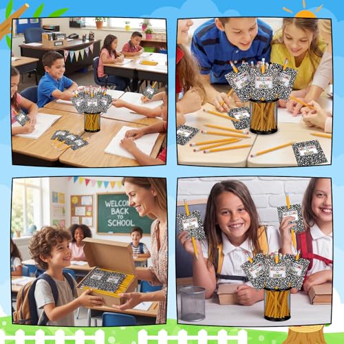 96 Pcs Inspirational Pencils Cards Gifts Composition Back to School Gifts for Students Including 48 Motivational Pencils 48 Composition Cards Welcome to Grade for Classroom Prize Reward(Classic)