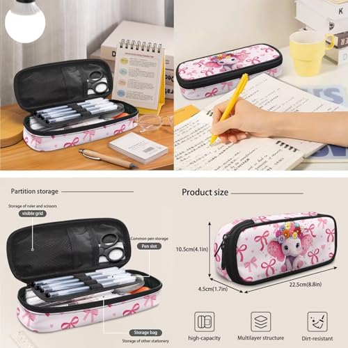 Lightweight Kids Bookbag Set with Insulated Lunch Bag and Pencil Case, Elephant 3-in-1 School Backpack Lunchbox Pouch for Girls Elementary, Durable Student Book Bag - color: Pink Bows-elephant