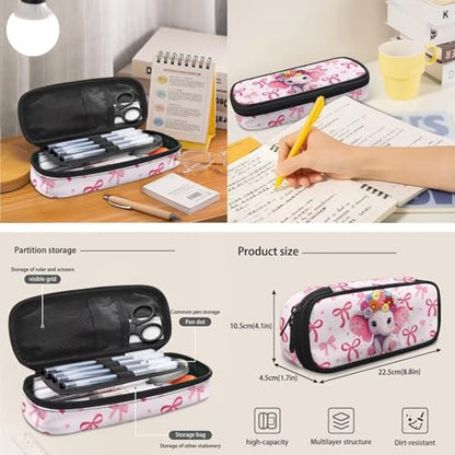 Lightweight Kids Bookbag Set with Insulated Lunch Bag and Pencil Case, Elephant 3-in-1 School Backpack Lunchbox Pouch for Girls Elementary, Durable Student Book Bag - color: Pink Bows-elephant
