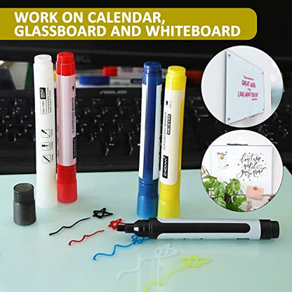 Yellow Glass Window Markers,Bold Wet & Dry Erase Marker Pens for Whiteboards,Reversible Dual-Tip Design Liquid Chalk Markers for Non-Porous Surfaces(Yellow, 10 Pack)