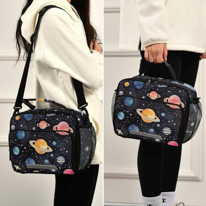 Planet Space Kids Lunch Box Insulated Lunch Bags Cooler Tote Bag with Removable Shoulder Strap for Boy Girl Student 20848878 - color: Space A