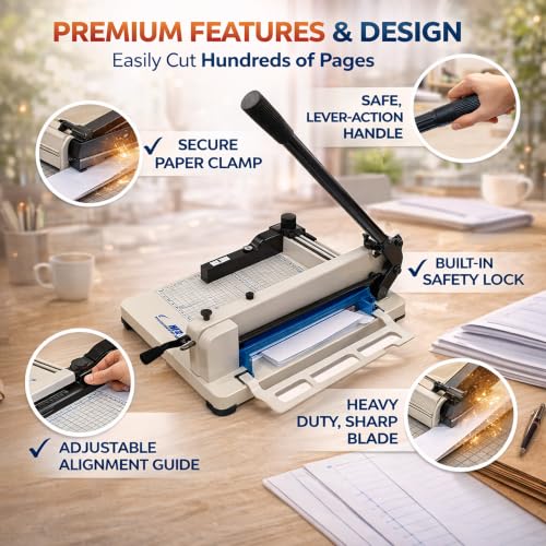 HFS(R) Heavy Duty Guillotine Paper Cutter 400 Sheet Capacity | Solid Steel Construction (A4-12'' Paper Cutter) - size: A4-12'' paper cutter