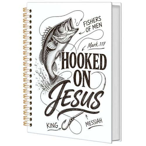 Christian Fishing Spiral Notebook for Women Men 5.5x8.3 Inch | Fishers of Men Mark 1:17 Bible Verse Religious Notebook Journal,Christian Fishermen Gifts for Women Men - color: Christian Fisherman white