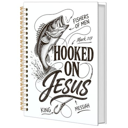 Christian Fishing Spiral Notebook for Women Men 5.5x8.3 Inch | Fishers of Men Mark 1:17 Bible Verse Religious Notebook Journal,Christian Fishermen Gifts for Women Men - color: Christian Fisherman white