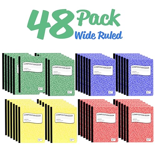Composition Notebook Wide Ruled Composition Notebooks Bulk Marble Hard Cover Wide Ruled Notebook Paper Note Books For Schools Marble Composition Books 100 Sheets 200 Pages 9.75” x 7.25” (48 Pack) - style: 48 Pack