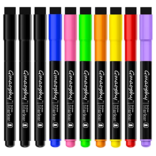 GMAOPHY Magnetic Dry Erase Markers - 10 Pcs 8 Color Fine Tip Whiteboard Markers with Eraser Cap, Low Odor Dry Erase Markers for Glass/Whiteboard/Porcelain/Plastic/School/Office