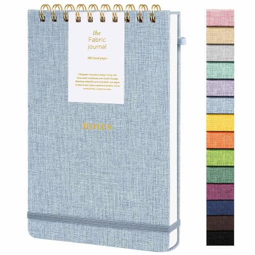 A5 Top Spiral Notebook, Fabric Hardcover College Ruled Journal | 100GSM Paper 160 Lined Pages, 5.7"x8.39" Steno Pads with Elastic Band & Pen Loop, for Work, School Note Taking (Light Blue) - color: Light Blue, size: A5-Steno Pads-160pages