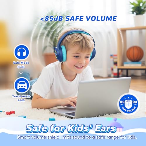 Kids Bluetooth Headphones, 85H Playtime Wireless Headphones for Kids, Colorful LED Lights, 85/94dB Safe Volume Limit, Bluetooth 5.4 Built-in Mic Toddler Headset for Tablet/Airplane (Navy Blue) - color: Navy Blue
