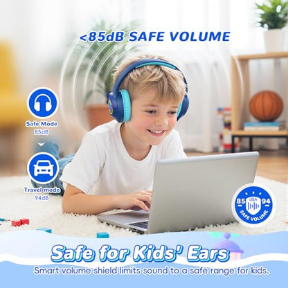 Kids Bluetooth Headphones, 85H Playtime Wireless Headphones for Kids, Colorful LED Lights, 85/94dB Safe Volume Limit, Bluetooth 5.4 Built-in Mic Toddler Headset for Tablet/Airplane (Navy Blue) - color: Navy Blue