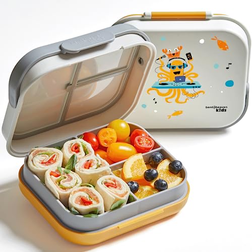 Bentoheaven Premium Bento Lunch Box for Kids, 9 Designs, Leak-proof 3-4 Compartments, Divider, Ideal size 30oz, Microwave/Dishwasher Safe Kids Bento Box (Loncheras Para Niños/Niñas)[Orange Gray] - color: Orange Gray