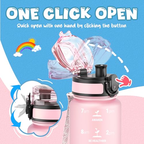 OLDLEY Kids Water Bottle for School, 17 oz (2 lids) BPA-Free Reusable Leak-proof Durable Tritan Plastic Water Bottles with Straw & Chug Lids, Anti-dust Spout Cover (Pink) - color: Pink, size: 17 Ounces
