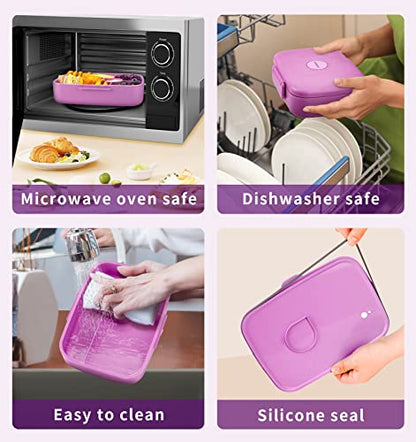 Bento Lunch Box with Kids/Adults, 5 Compartments Leakproof Lunch Container with Dressing Cup, Eco-Friendly Double Insulated Boxes, Dishwasher and Microwave Safe, BPA-Free (purple) - color: Purple