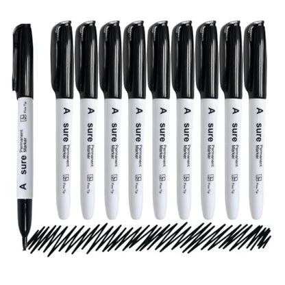 10 Pack Black Permanent Felt Waterproof Markers, Fine Point, Fade Resistant, Writes on Plastic, Metal, Glass, and Stone.…