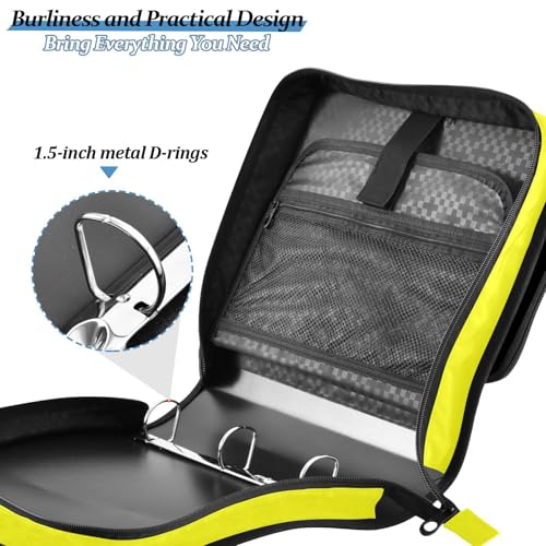 1.5-Inch 3-Rings Zipper Binder with Strap Includes Zip Pocket Documents Files Storage Bag for School/Office Bright Yellow - color: Bright Yellow