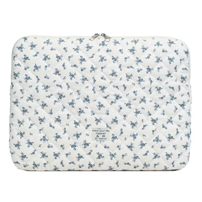 Cute Laptop Sleeve 13-15 inch Laptop Case Aesthetic Quilted Laptop Sleeve Computer Bag with Flower Printing for MacBook (Blue, 15inch) - color: Blue, size: 15inch
